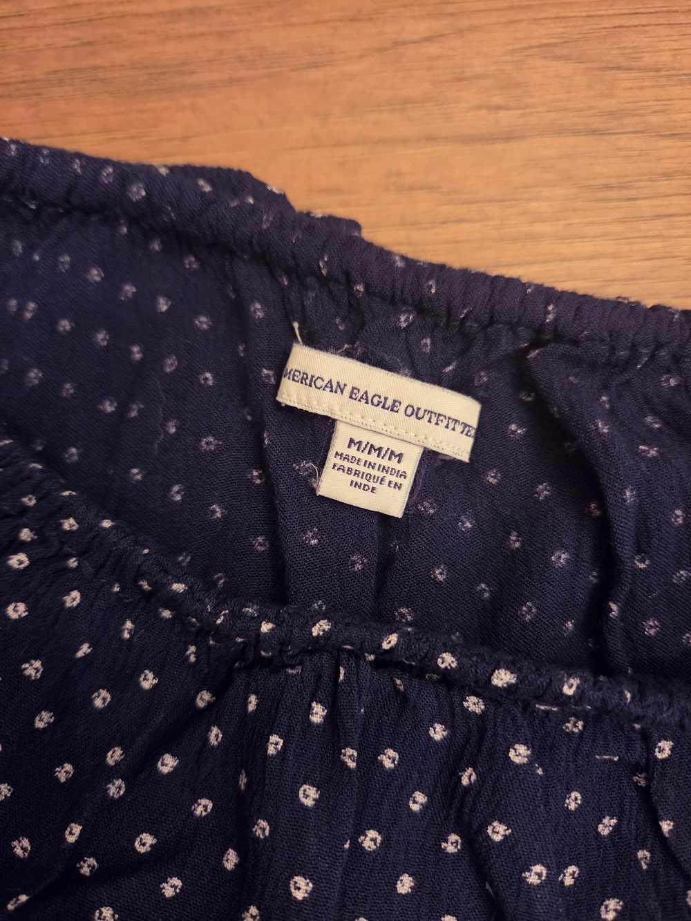 American Eagle Outfitters Navy Shirt with White Dot Print Size Medium